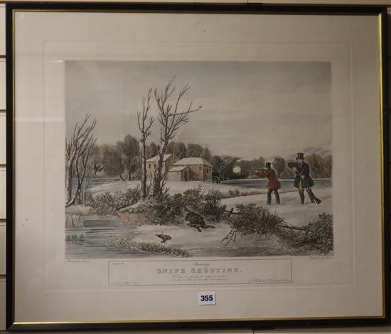 A pair of shooting prints - Pheasant and Snipe Shoots, engraved by Hunt, 55 x 67.5cm